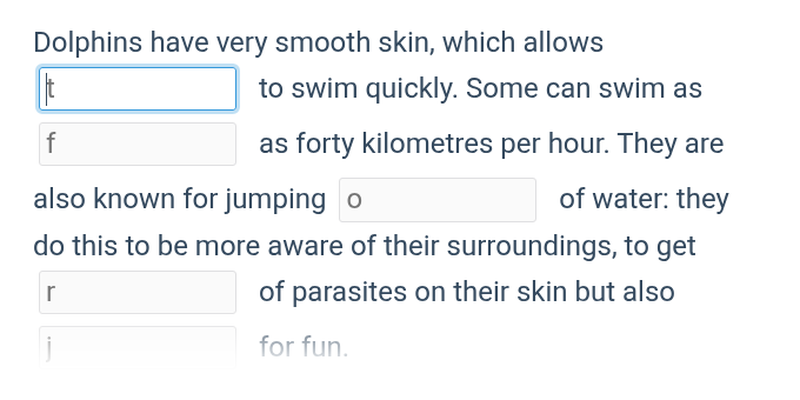 Open cloze (first letter given): sea life