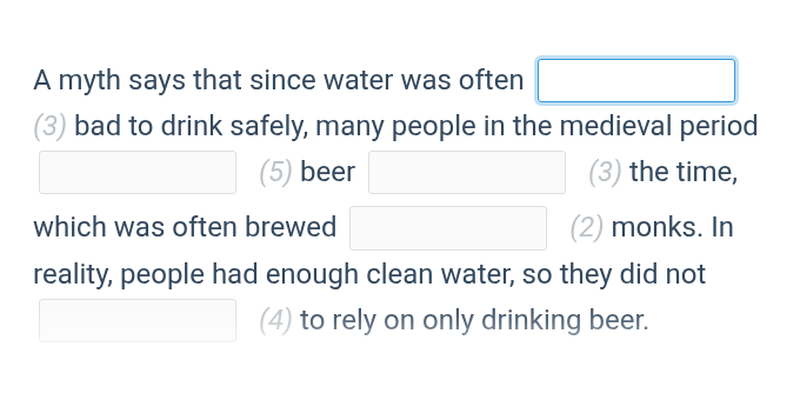 Open cloze (number of letters given)