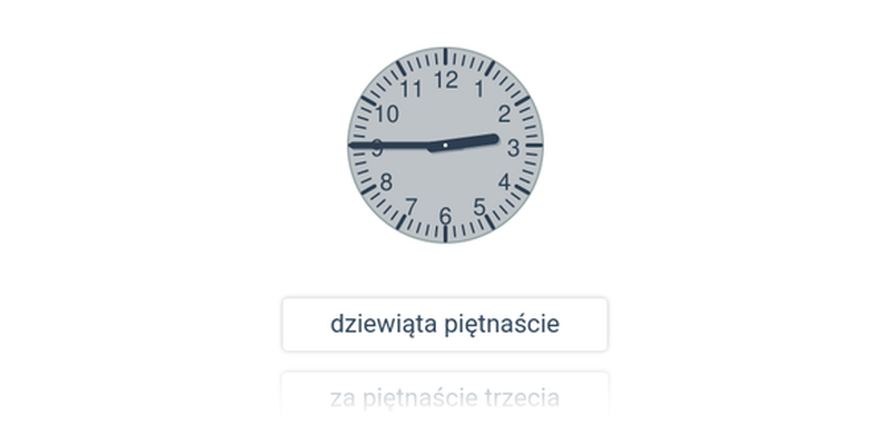 Kwadrans, pół godziny, godzina: opis słowny